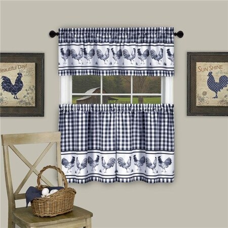 Achim Importing Achim BRTV24NY12 58 x 24 in. Barnyard Window Curtain Tier Pair & Valance Set; Navy BRTV24NY12